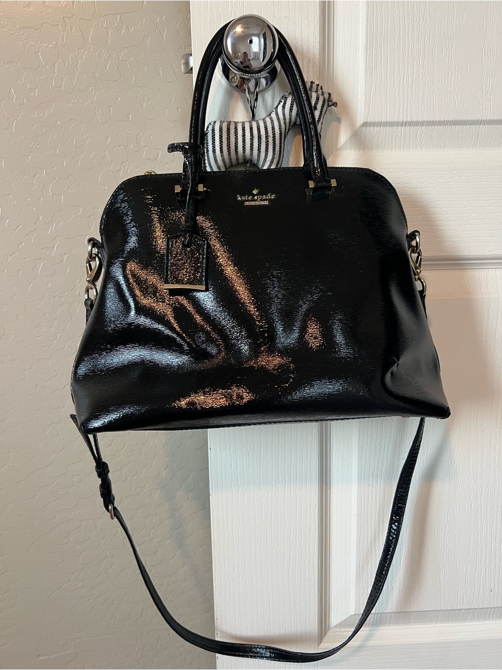 kate spade Black Patent Leather Satchel with Detachable Strap